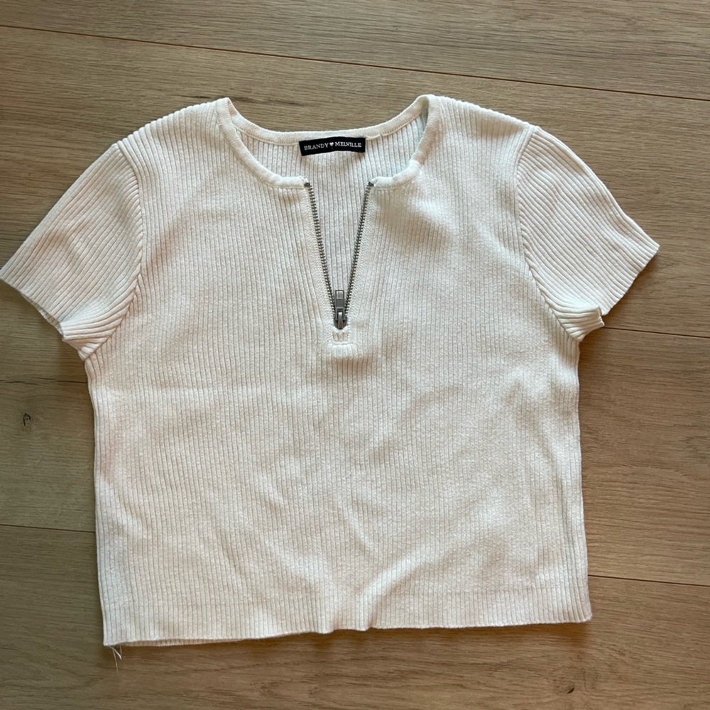 Brandy Melville Rare, Offwhite/Cream, quarter zip shirt, “one size” fits a XS-M